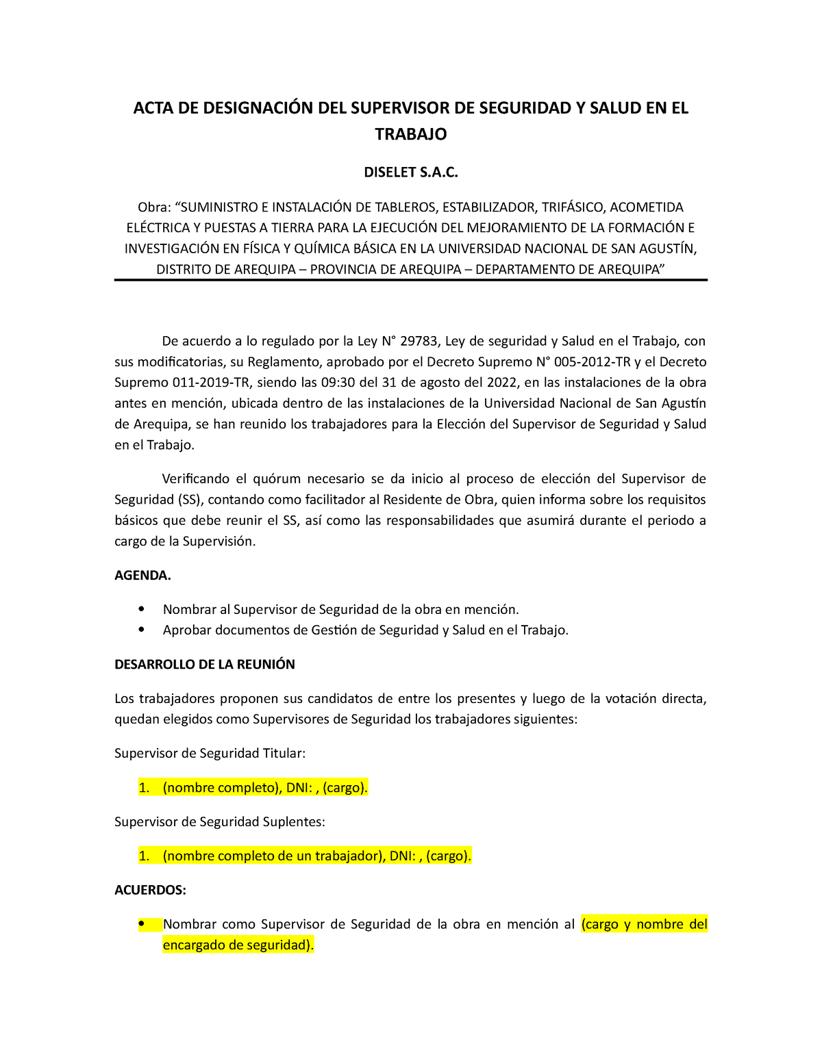 Acta De Aprobacion De Plan De Trabajo Anual Acta De A