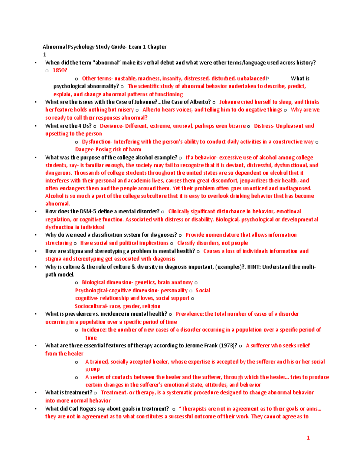 Abnormal Psychology Study Guide exam 1 - . Case of Alberto? o Johanne ...