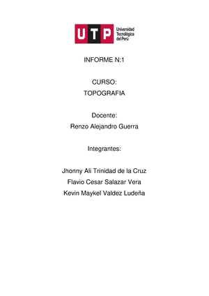 Informe De Topografía N°1 - Curso : Topografía Profesor Titular Del ...