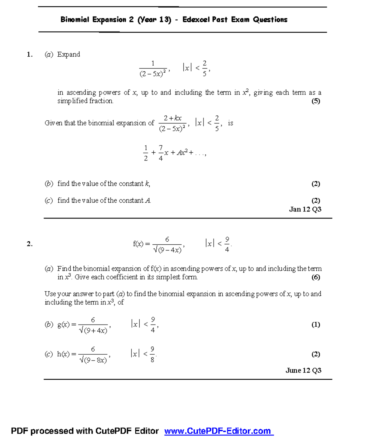 Binomial-Expansion-2 - Binomial Expansion 2 (Year 13) - Edexcel Past ...