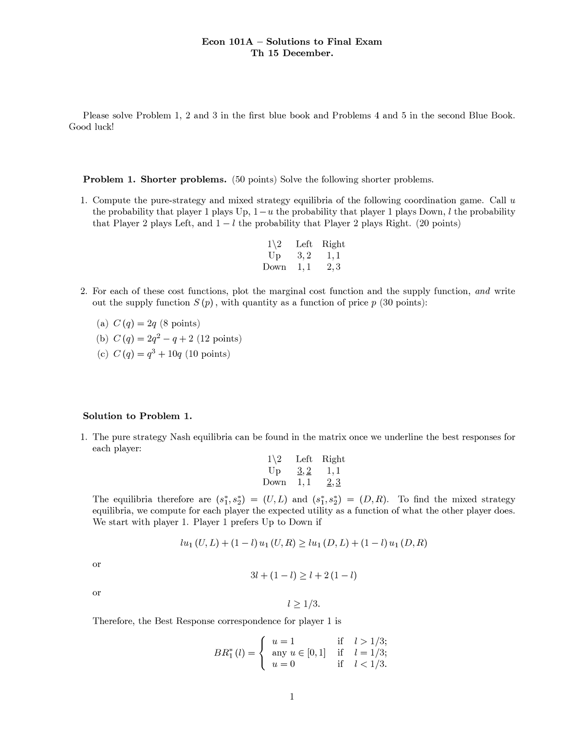 Exam3solution 2005 - Exam Solutions - Econ 101A — Solutions To Final ...