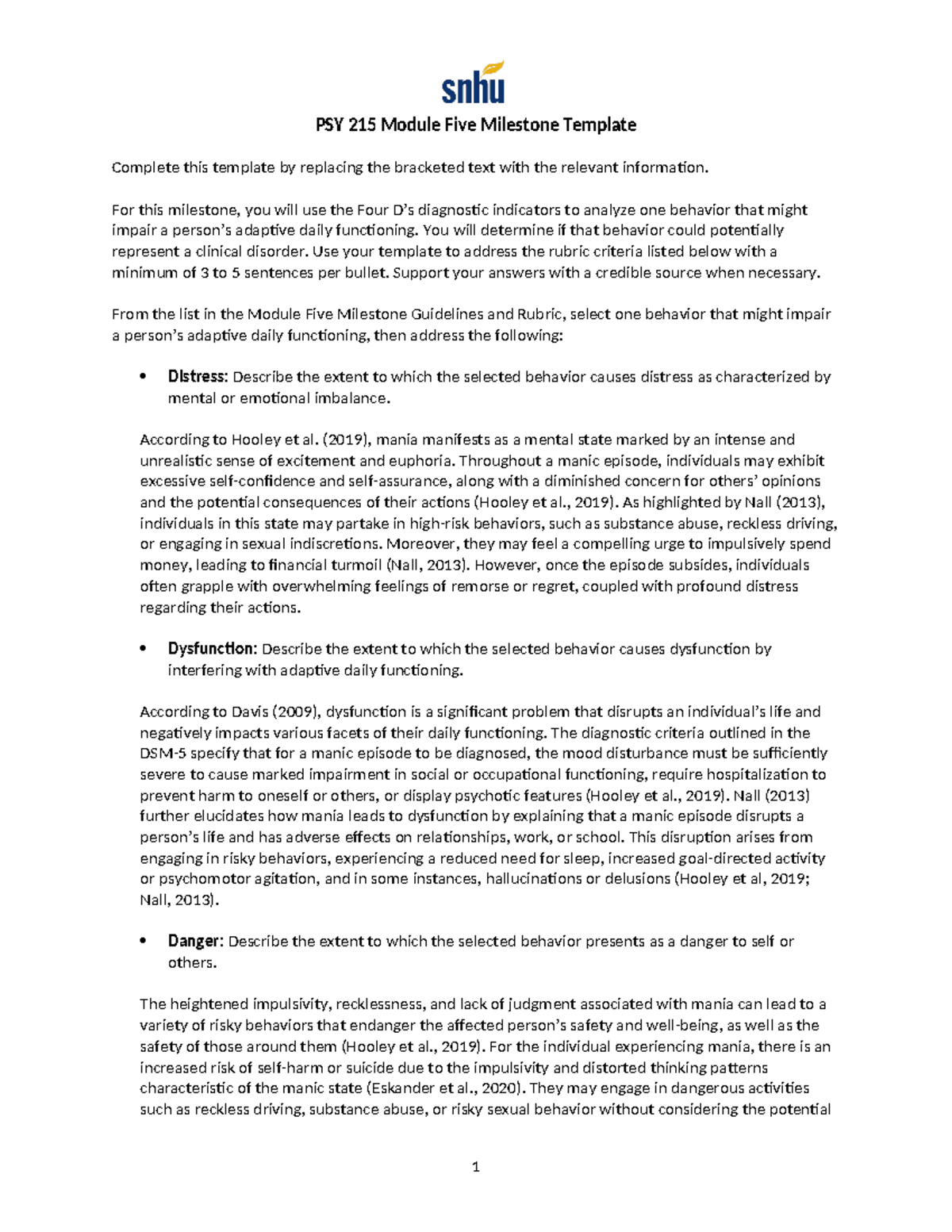 Milestone 5 - PSY 215 Module Five Milestone Template Complete this ...