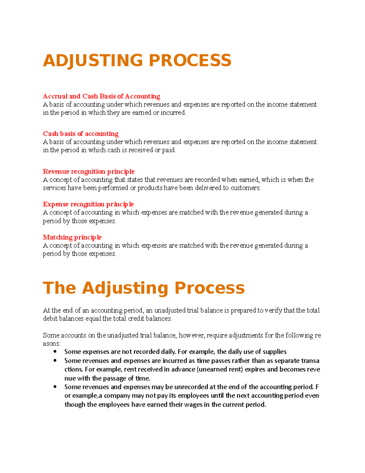 Chapter 3-4 notes Second week - ADJUSTING PROCESS Accrual and Cash ...