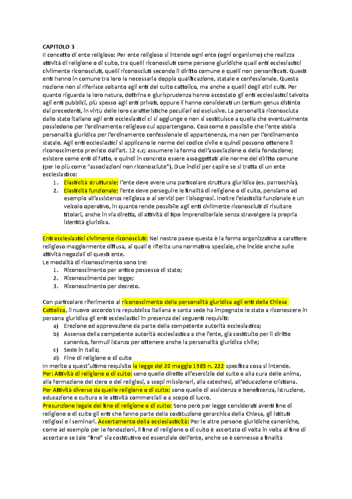 Capitolo 3 diritto ecclesiastico CAPITOLO 3 Il concetto di ente religioso Per ente religioso