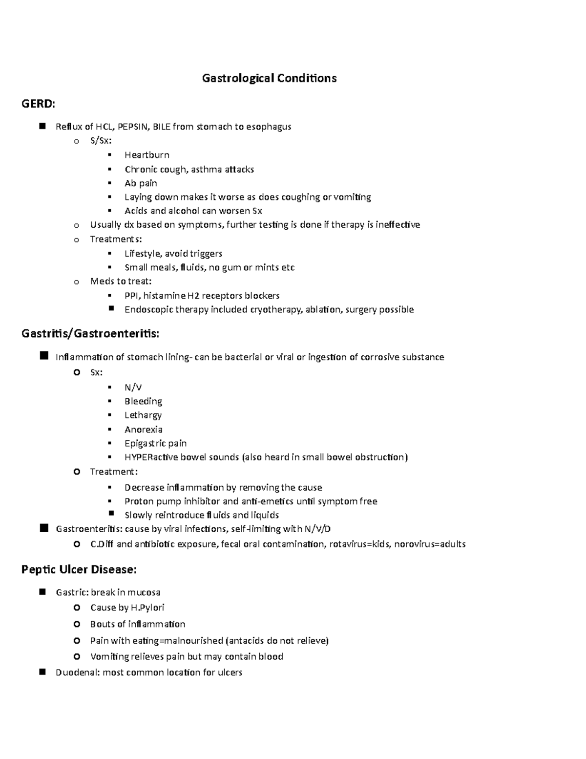Gastro- Caveman notes - Gastrological Conditions GERD: Reflux of HCL ...