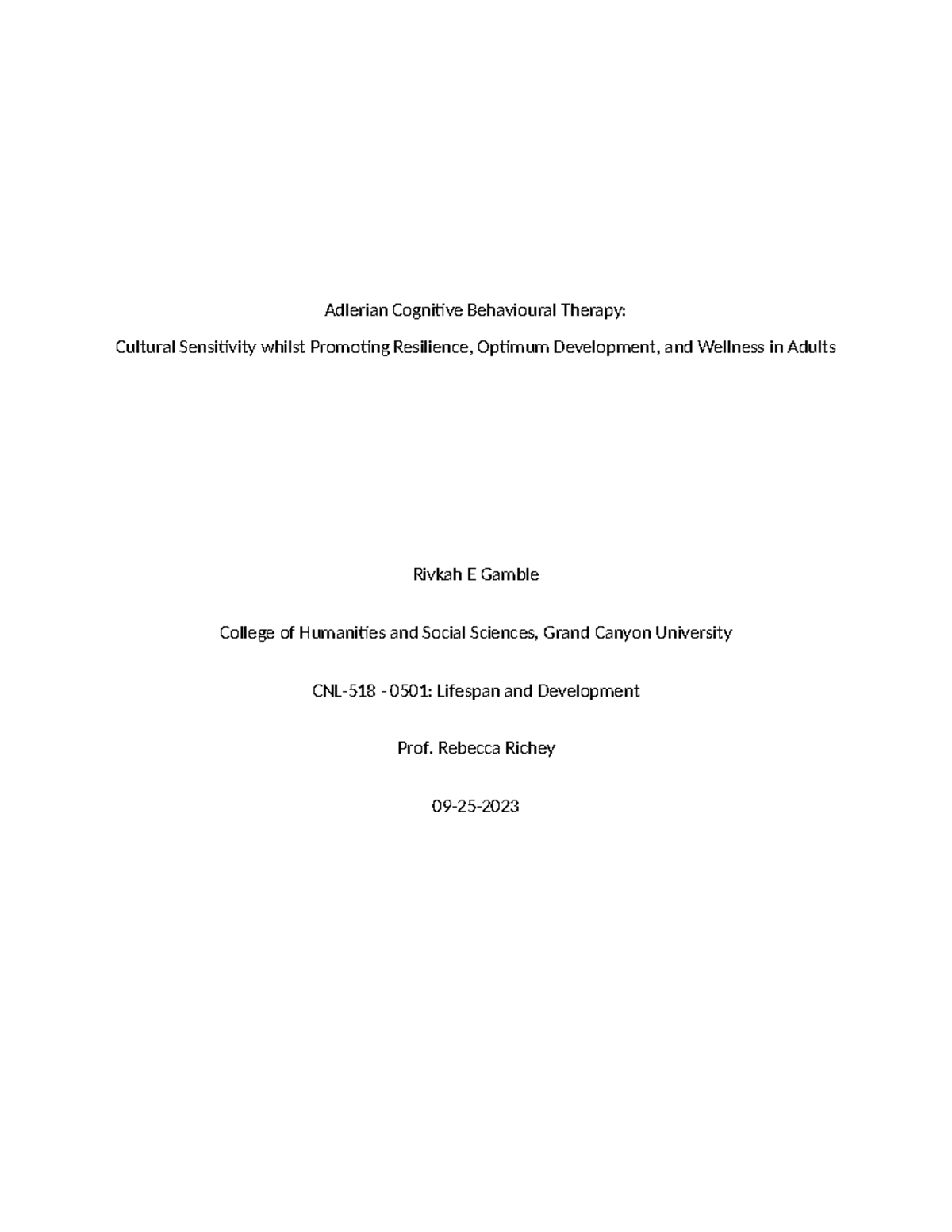 Adlerian Cognitive Behavioural Therapy: Cultural Sensitivity whilst ...