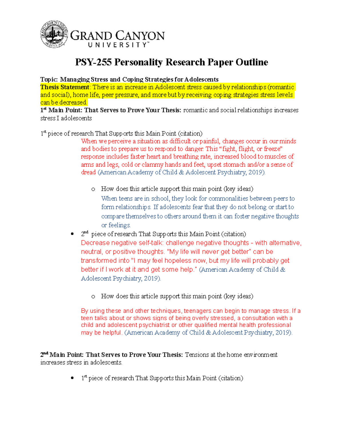 psy 255 personality research paper outline