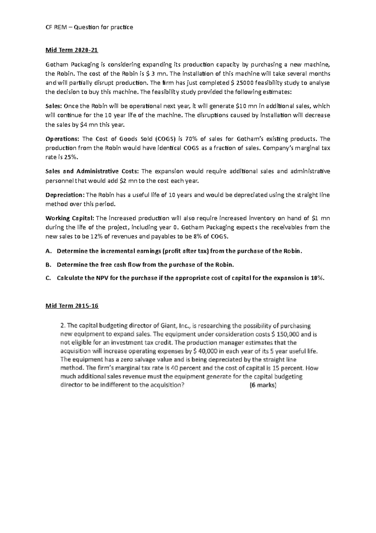 CF REM Questions cfn remidial notes CF REM Question for practice