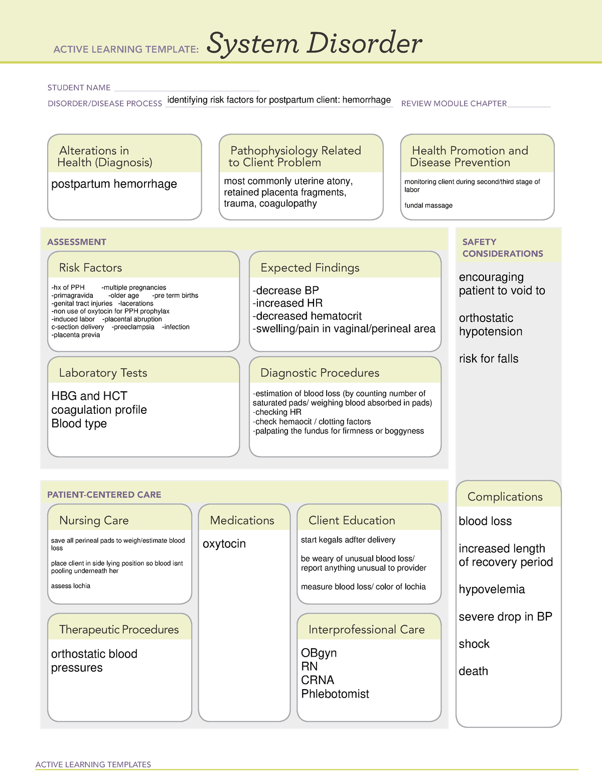 postpartum hemorrhage ati template ACTIVE LEARNING TEMPLATES System