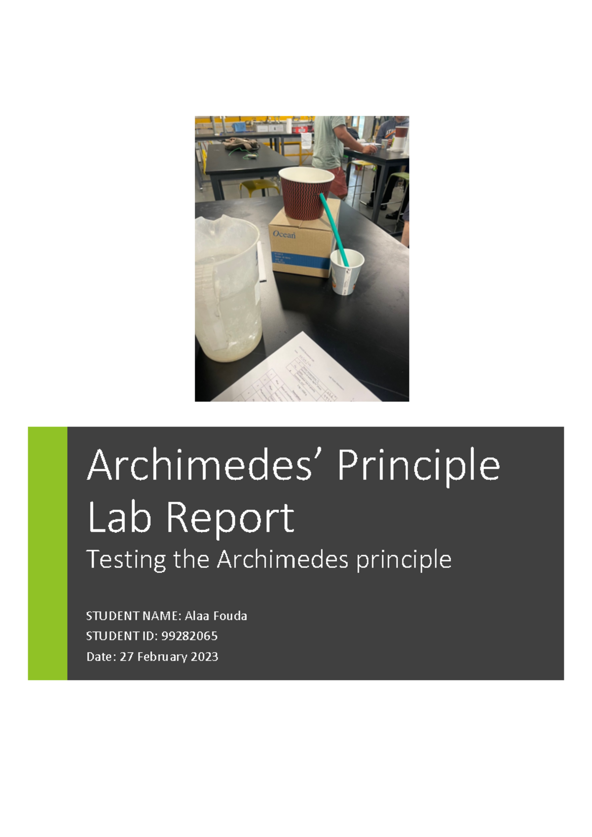 archimedes experiment lab report