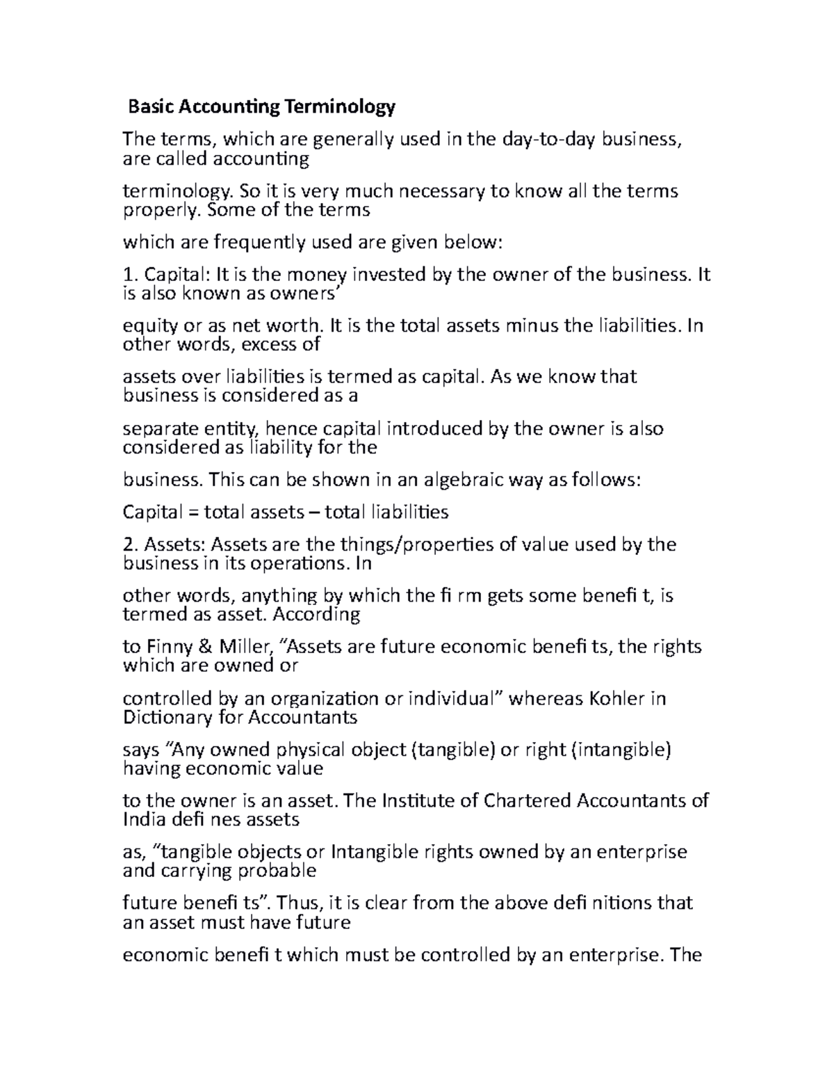 Basic Accounting Terminology notes - Basic Accounting Terminology The ...