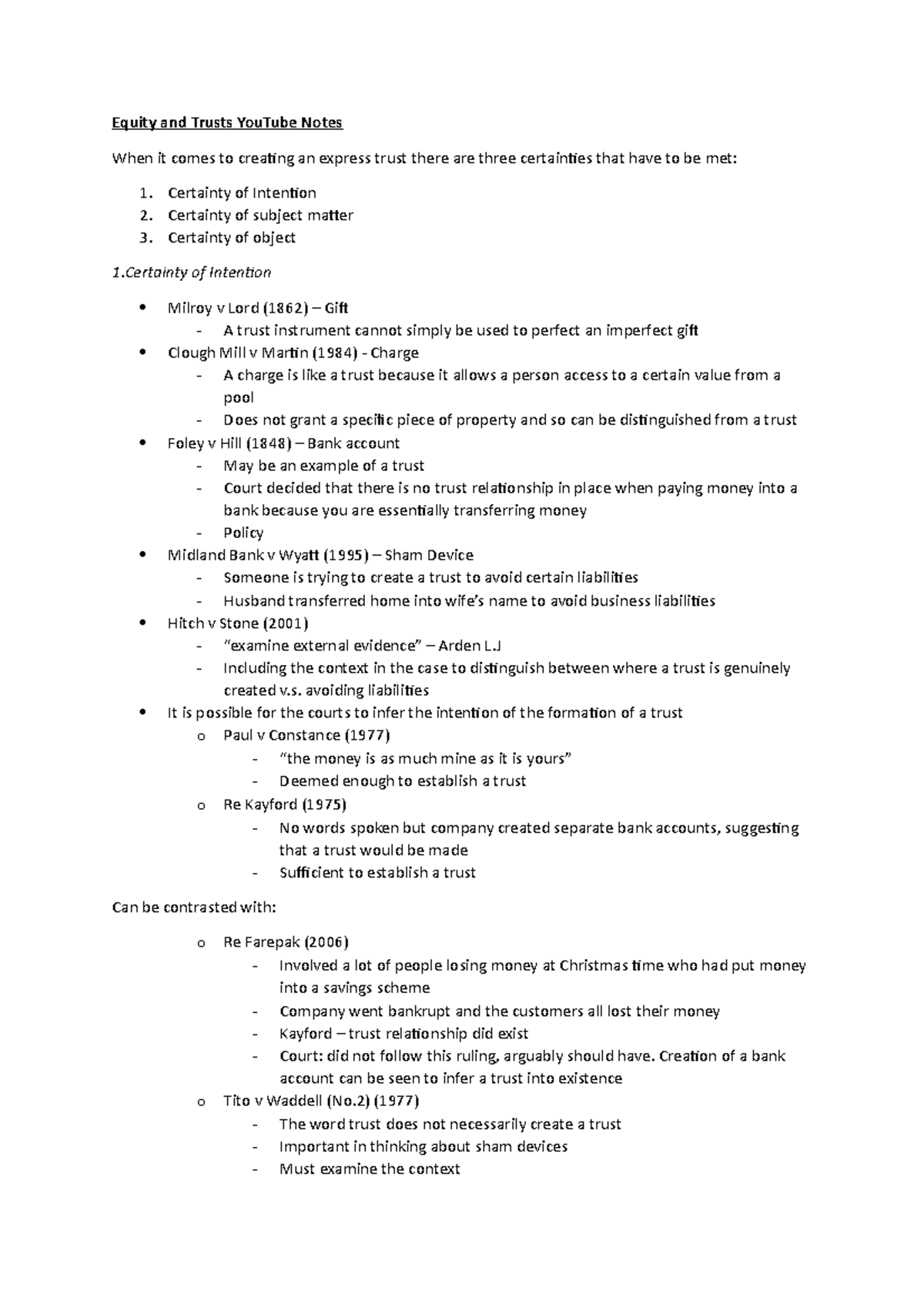 Three Certainties of an Express Trust - Equity and Trusts YouTube Notes ...