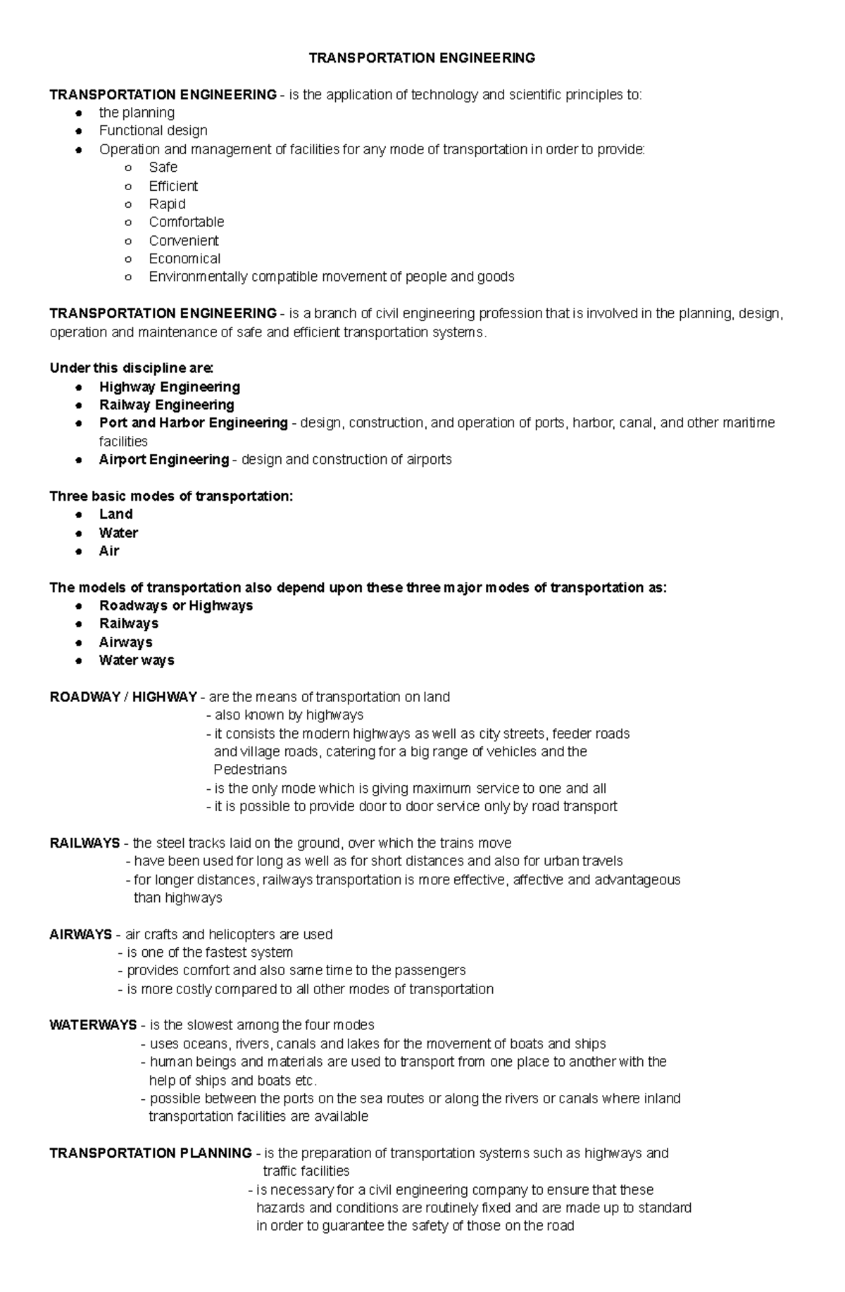 Transportation Engineering Notes - TRANSPORTATION ENGINEERING ...