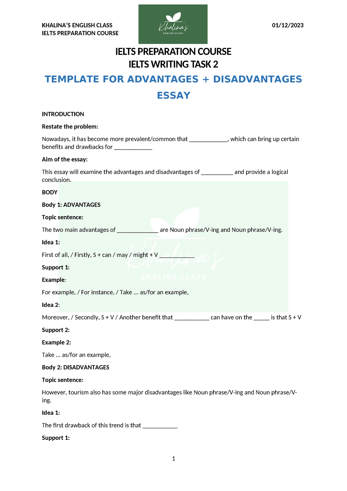 Ielts Preparation Course - Writing TASK 2 Essay Templates - IELTS ...