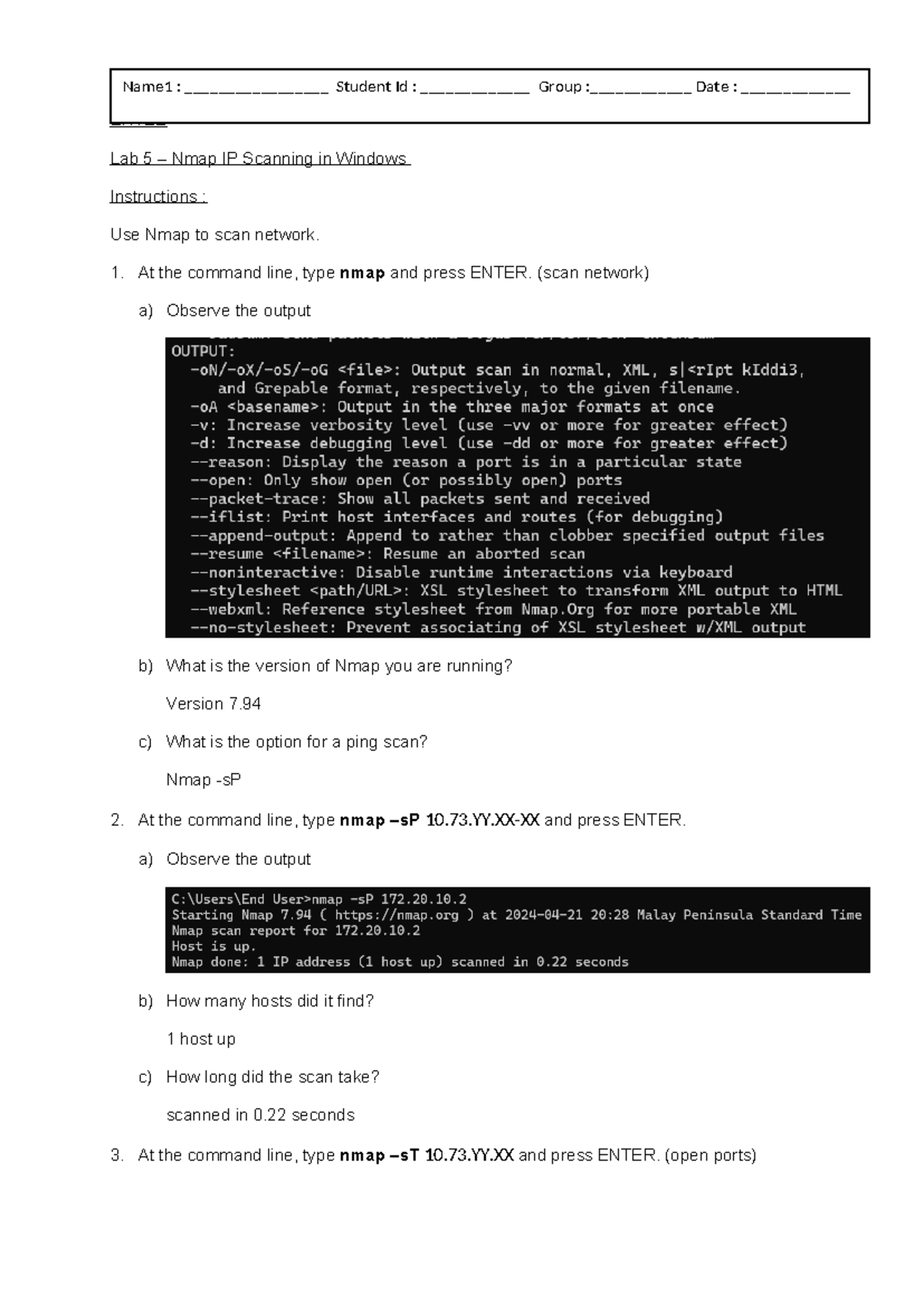 Lab 5 - Nmap Scanning IP - lecture - ENTEE Lab 5 – Nmap IP Scanning in ...