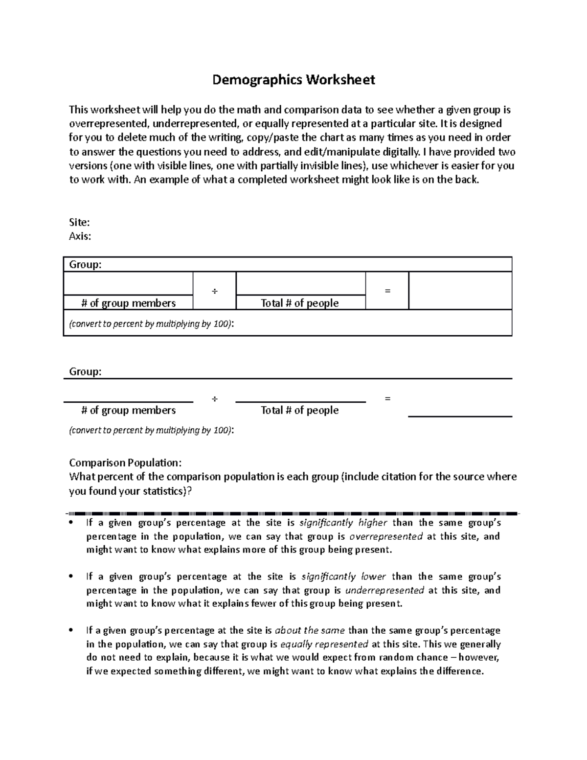 Demographics Worksheet - Demographics Worksheet This worksheet will ...