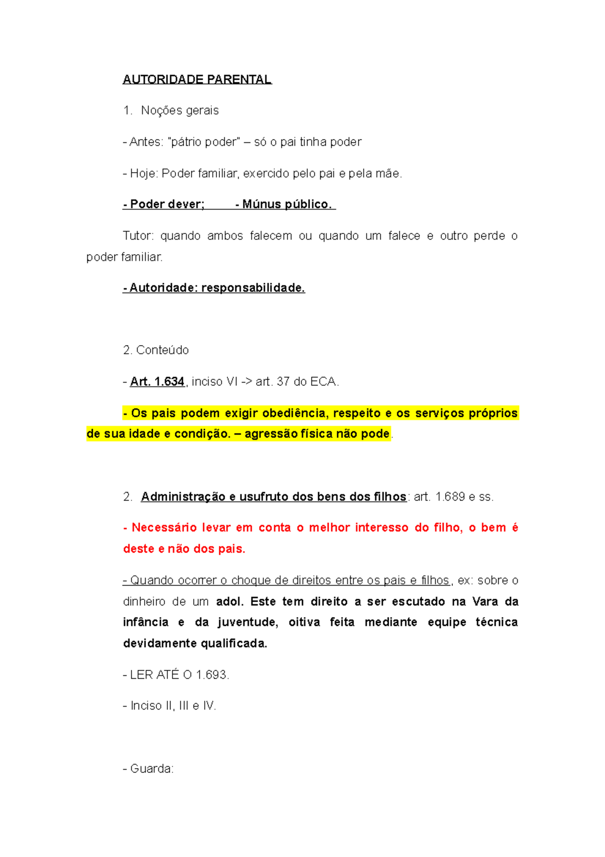 Família E Sucessões 2º BI - AUTORIDADE PARENTAL Noções gerais Antes ...