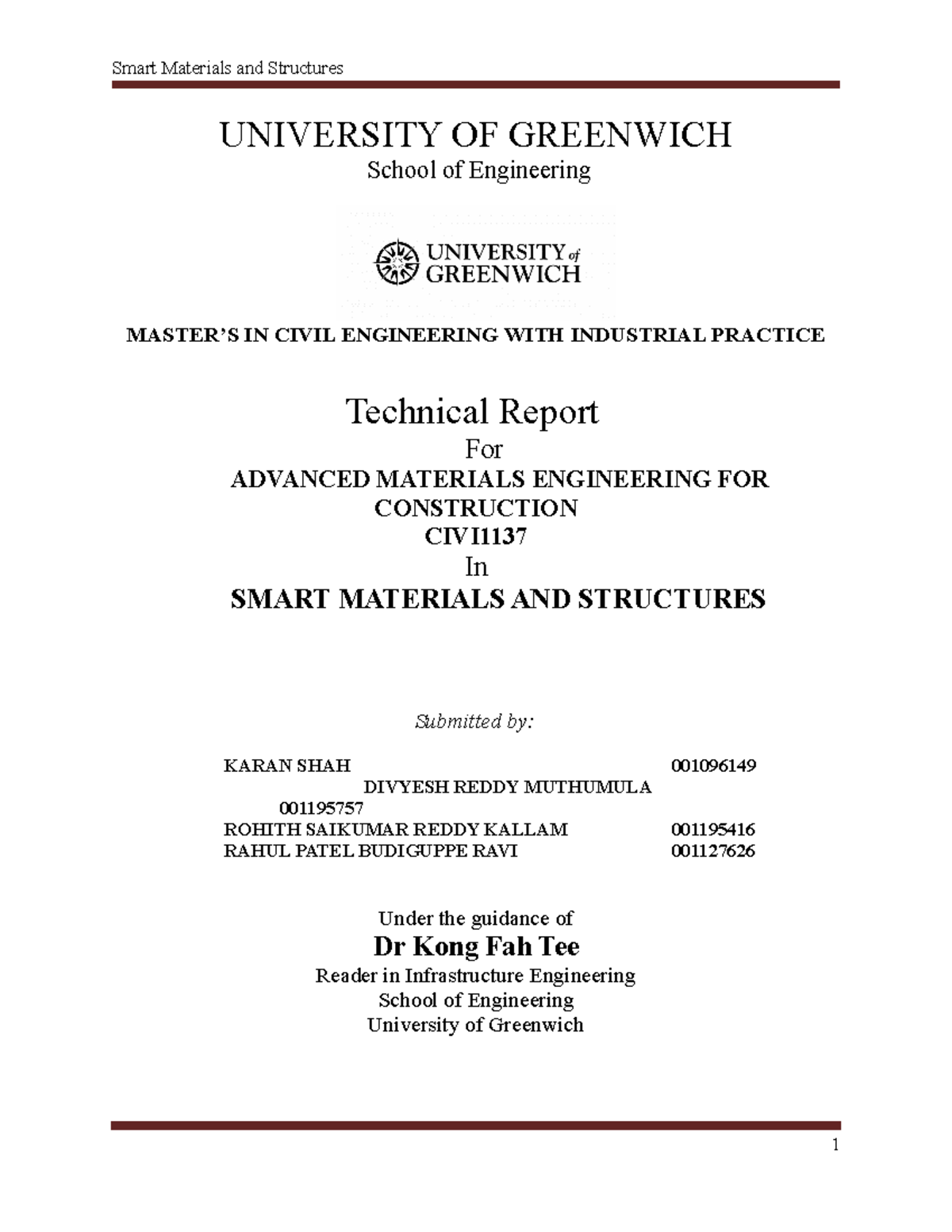 Edited Report Ygjgugu UNIVERSITY OF GREENWICH School Of Engineering