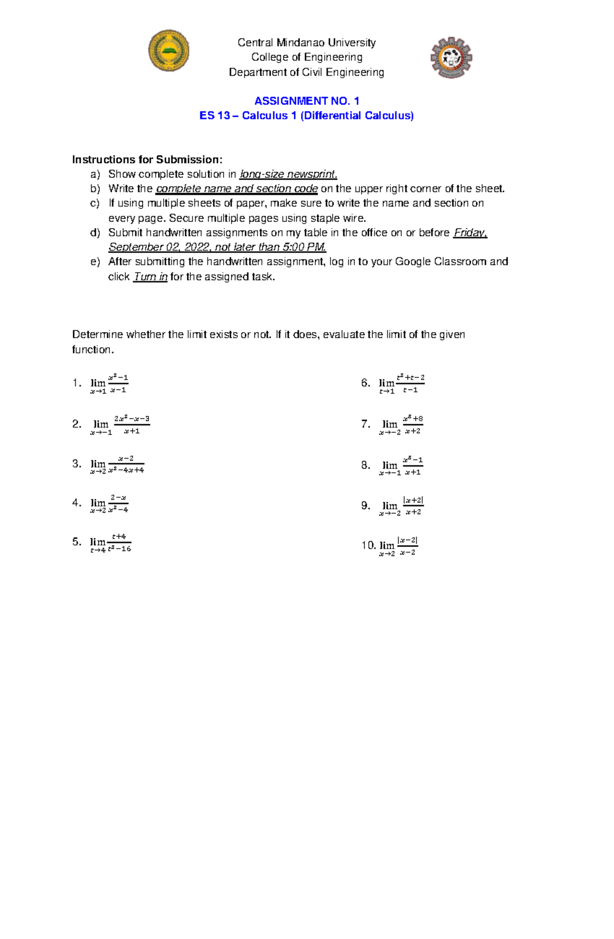 Calc 2 calculus central mindanao university college of engineering