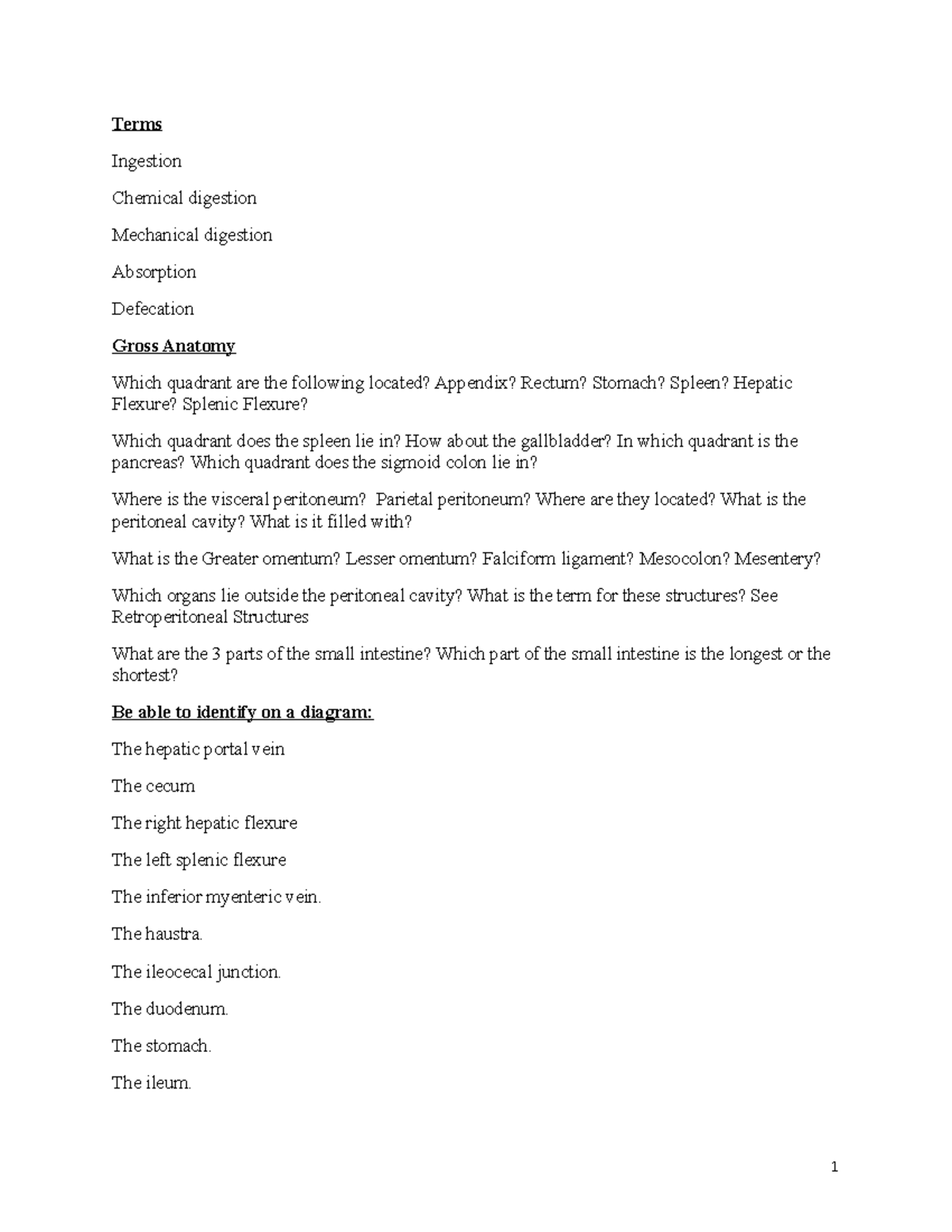 Review Questions Digestion Terms Ingestion Chemical digestion