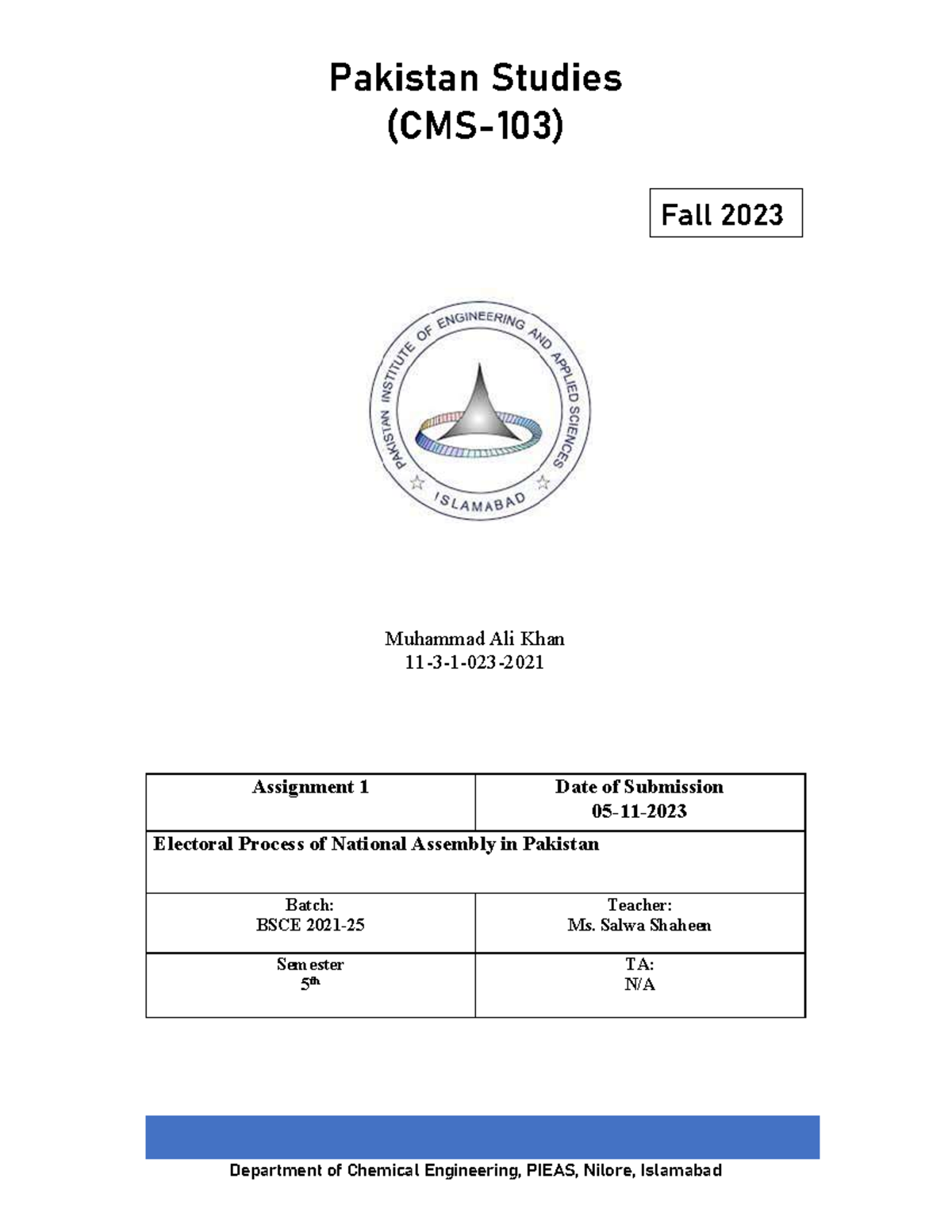 Electoral Process of National Assembly in Pakistan - Pakistan Studies ...