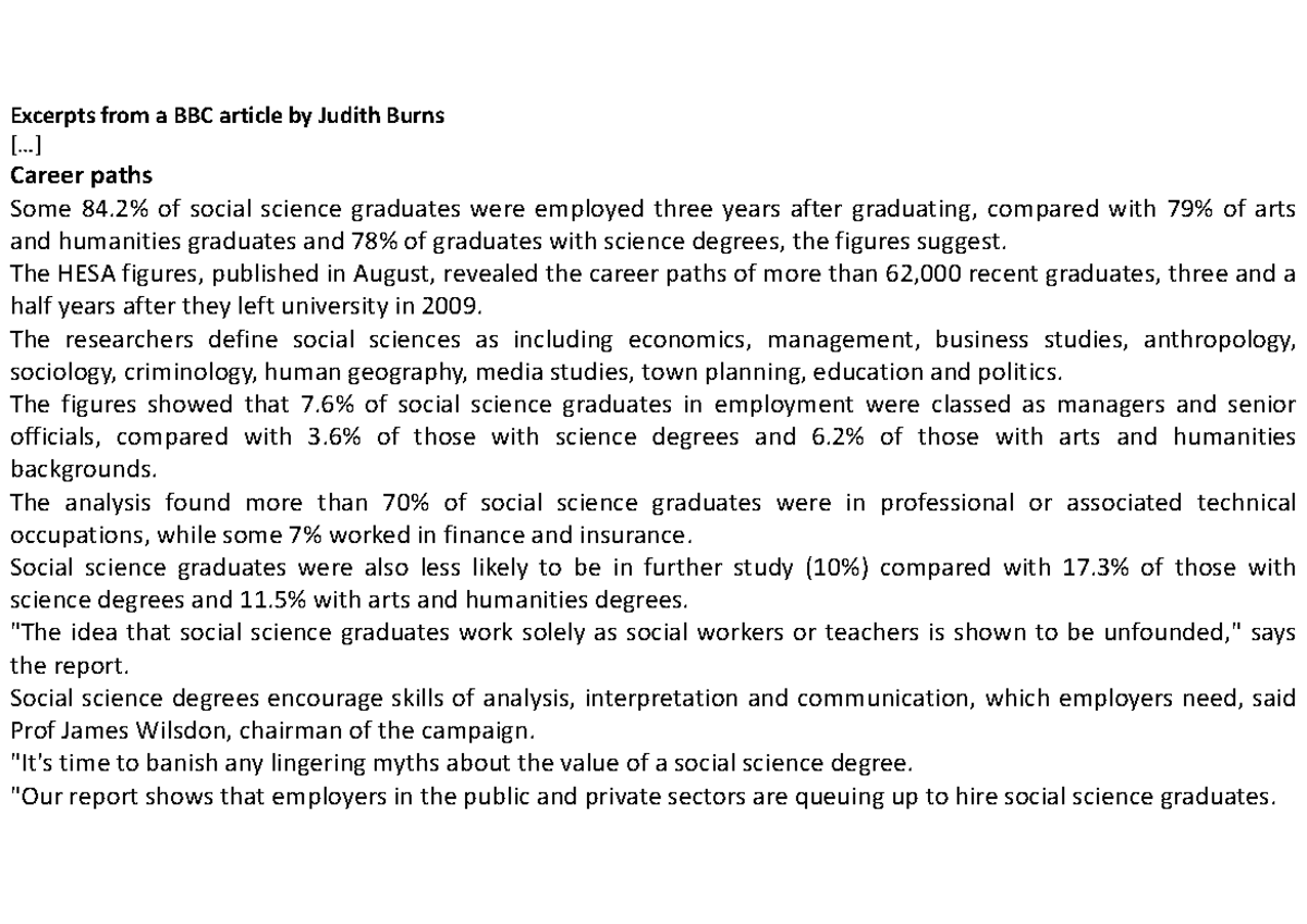 L1S1 CM#8 Text (2) copie - Excerpts from a BBC article by Judith Burns ...