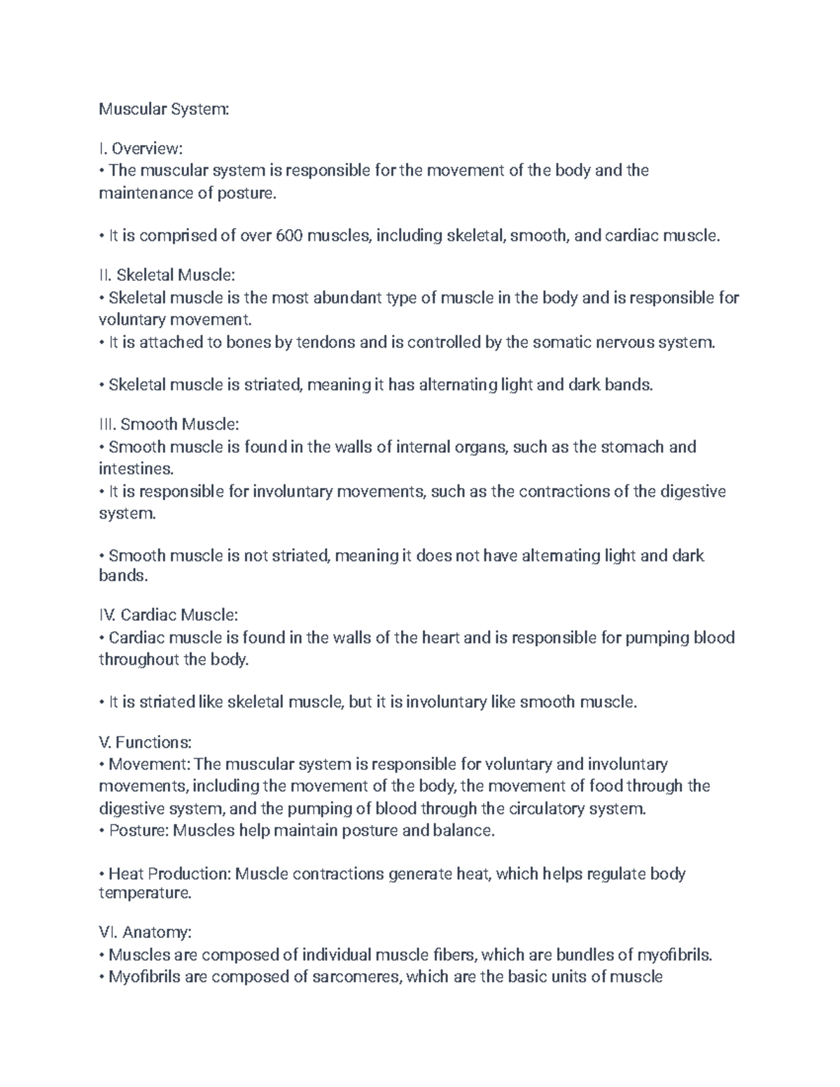 Muscular System Notes - Muscular System: I. Overview: The muscular ...