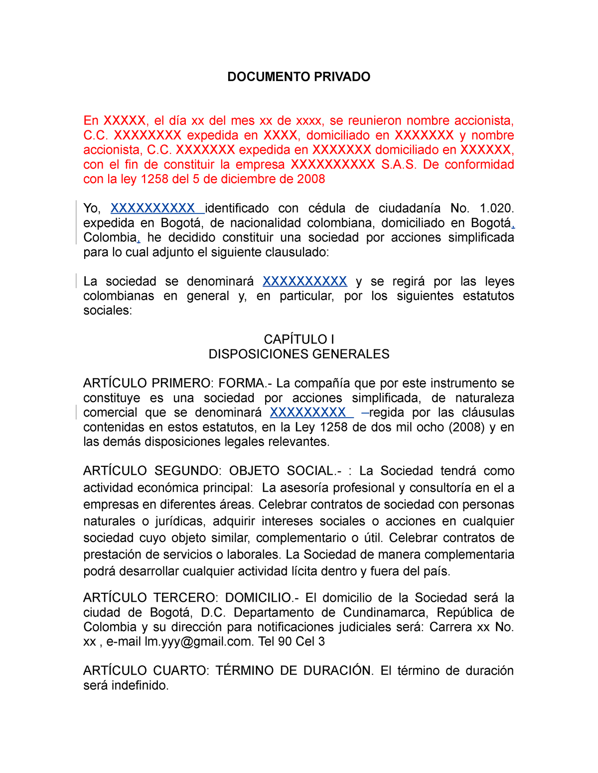 Modelo Constitución De Sociedad Por Acciones Simplificadas 3 4