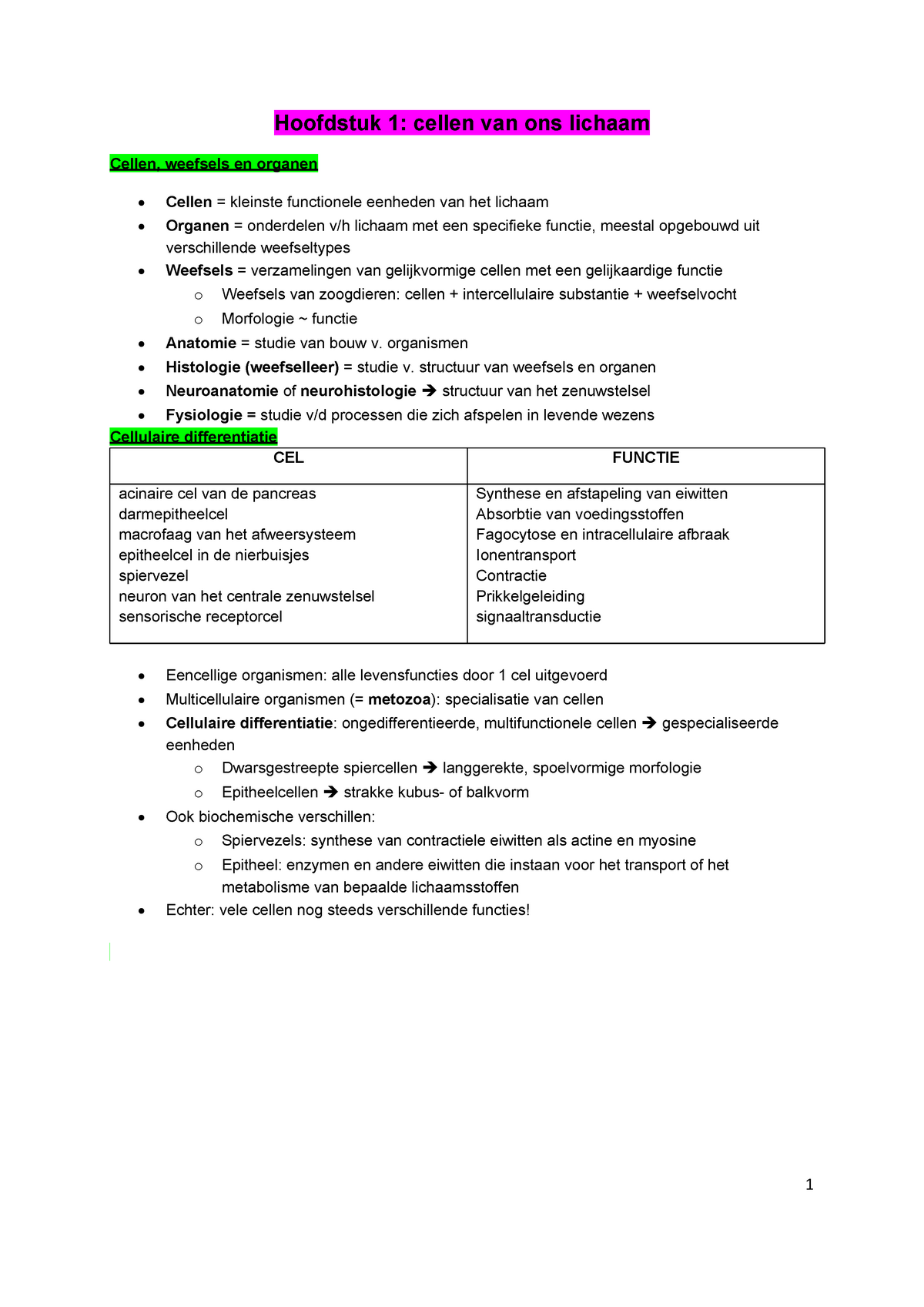 Samenvatting De Zenuwcel: Zakboek Neurofysiologie - Hoofdstuk 1: Cellen ...