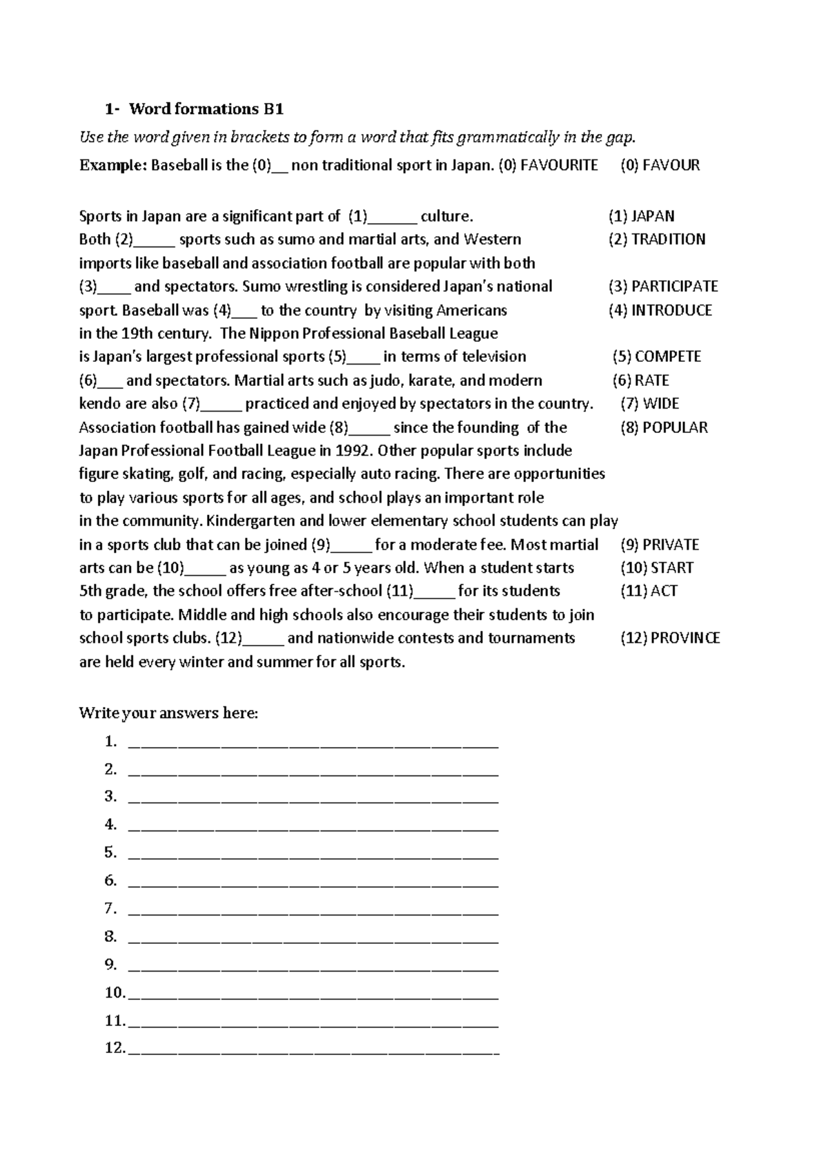 PAS Fodde WORD Formations B1 B2 - 1- Word formations B Use the word ...