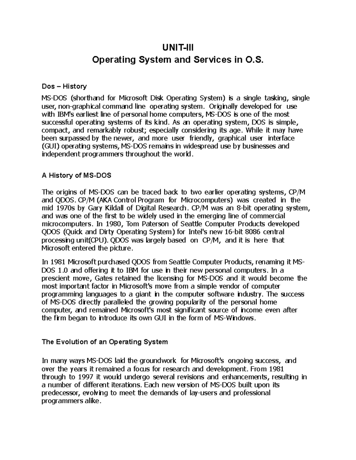 Operating System And Services In O.s - Unit-iii Operating System And 