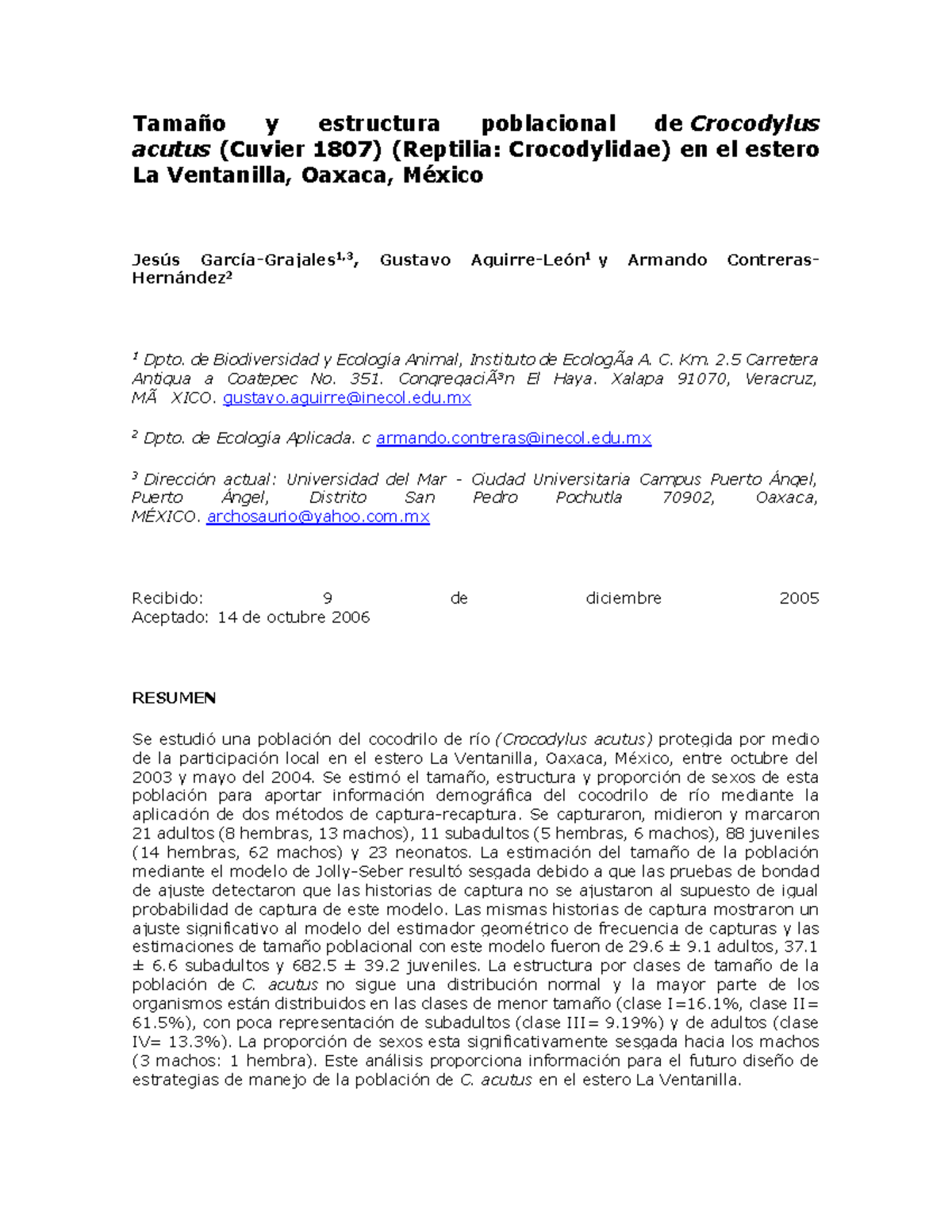 Tamaño Y Estructura Poblacional De - Tamaño Y Estructura Poblacional De ...