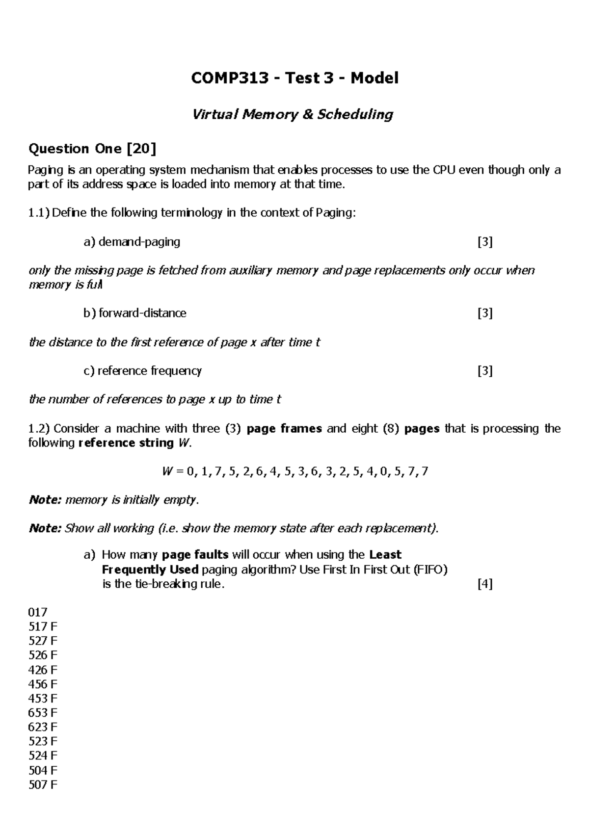 Test 2 12 March 2014, answers COMP313 Test 3 Model Test 2 12 March 2014, answers COMP313 Test 3 Model