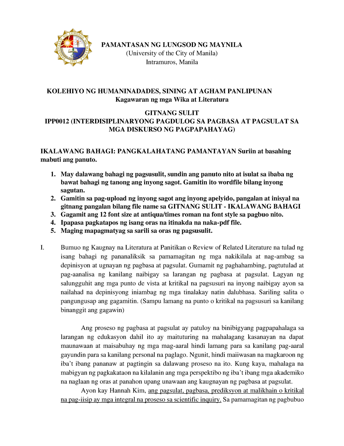 Torres, Neil Marjunn B. - Gitnang Pagsusulit (Ikalawang Bahagi ...