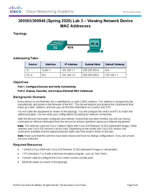 Lab 4 - Viewing the Switch MAC Address Table 2020 - 300565/300946 ...