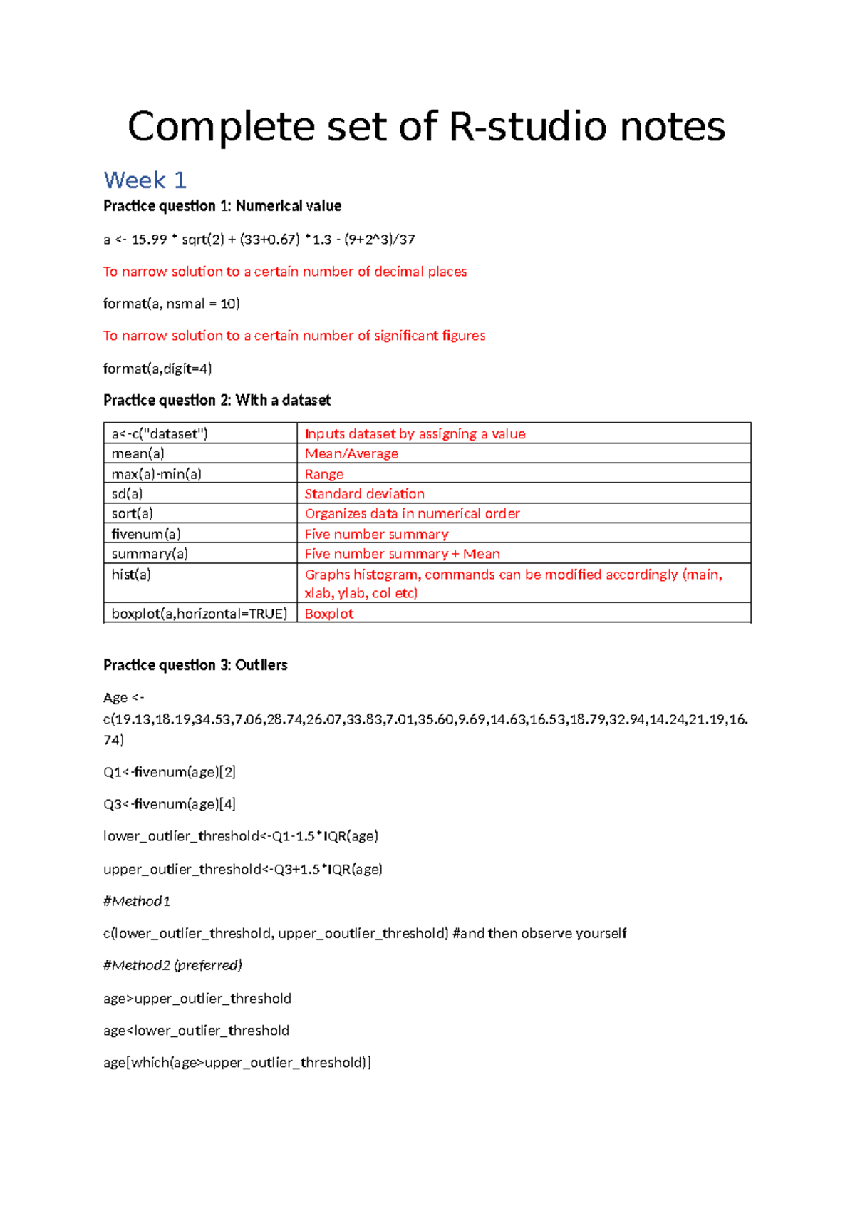 Complete set of R studio notes - Complete set of R-studio notes Week 1 ...