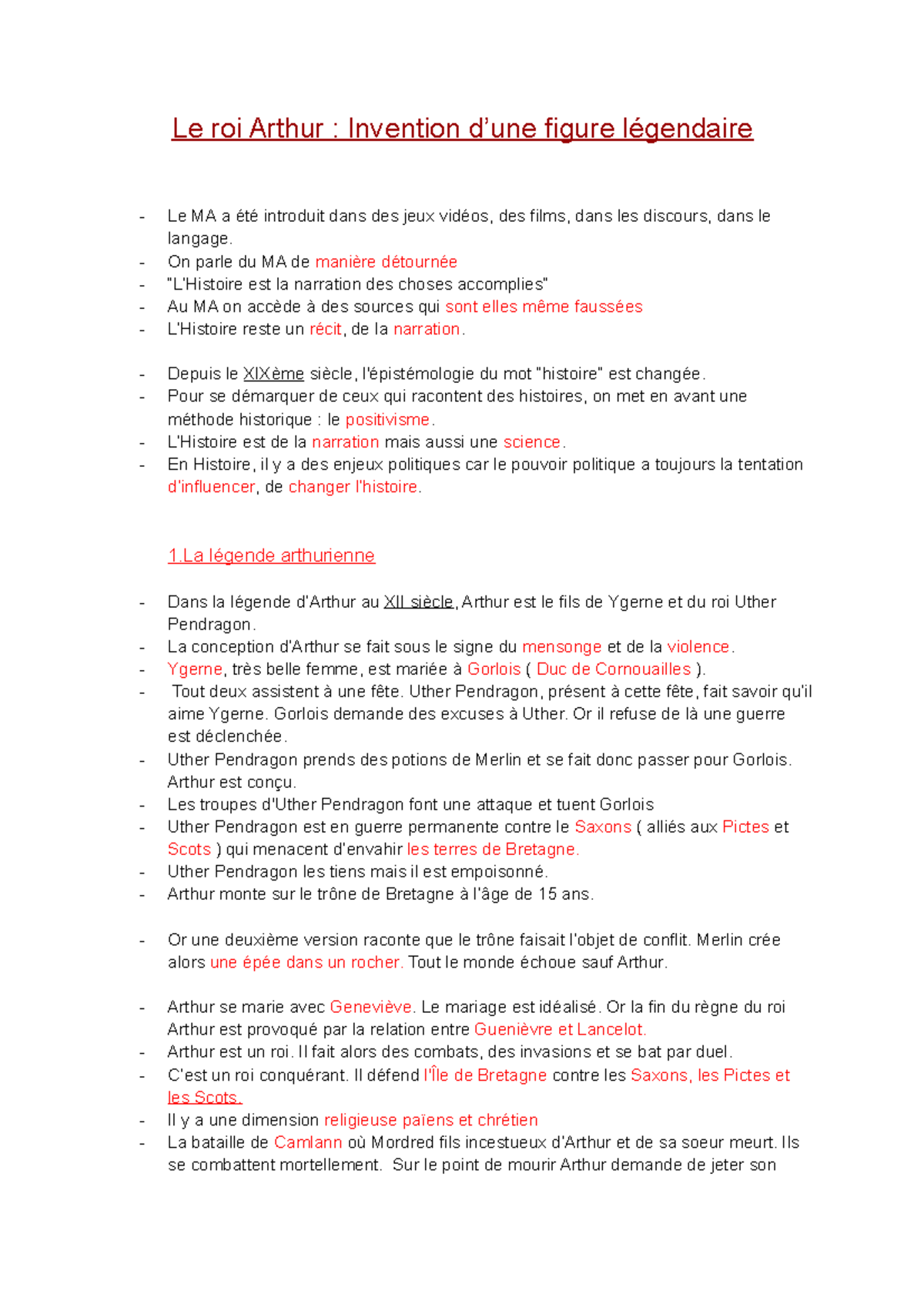 Résumé Le Roi Arthur Chapitre 2 Copie de Le Moyen-Age et Nous Cours 1 - Le roi Arthur : Invention d'une  figure légendaire Le MA a - Studocu