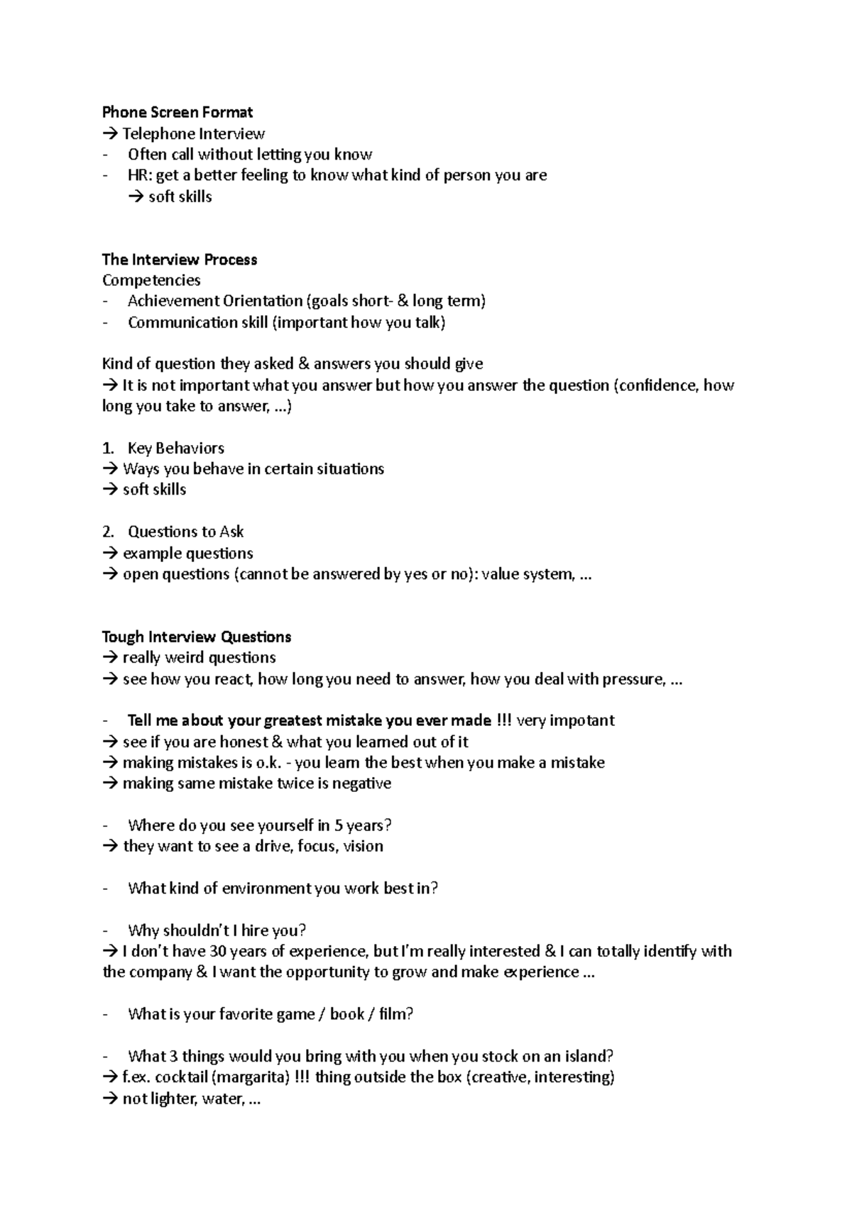 Telephone Interview HWS 20/21 Phone Screen Format Telephone