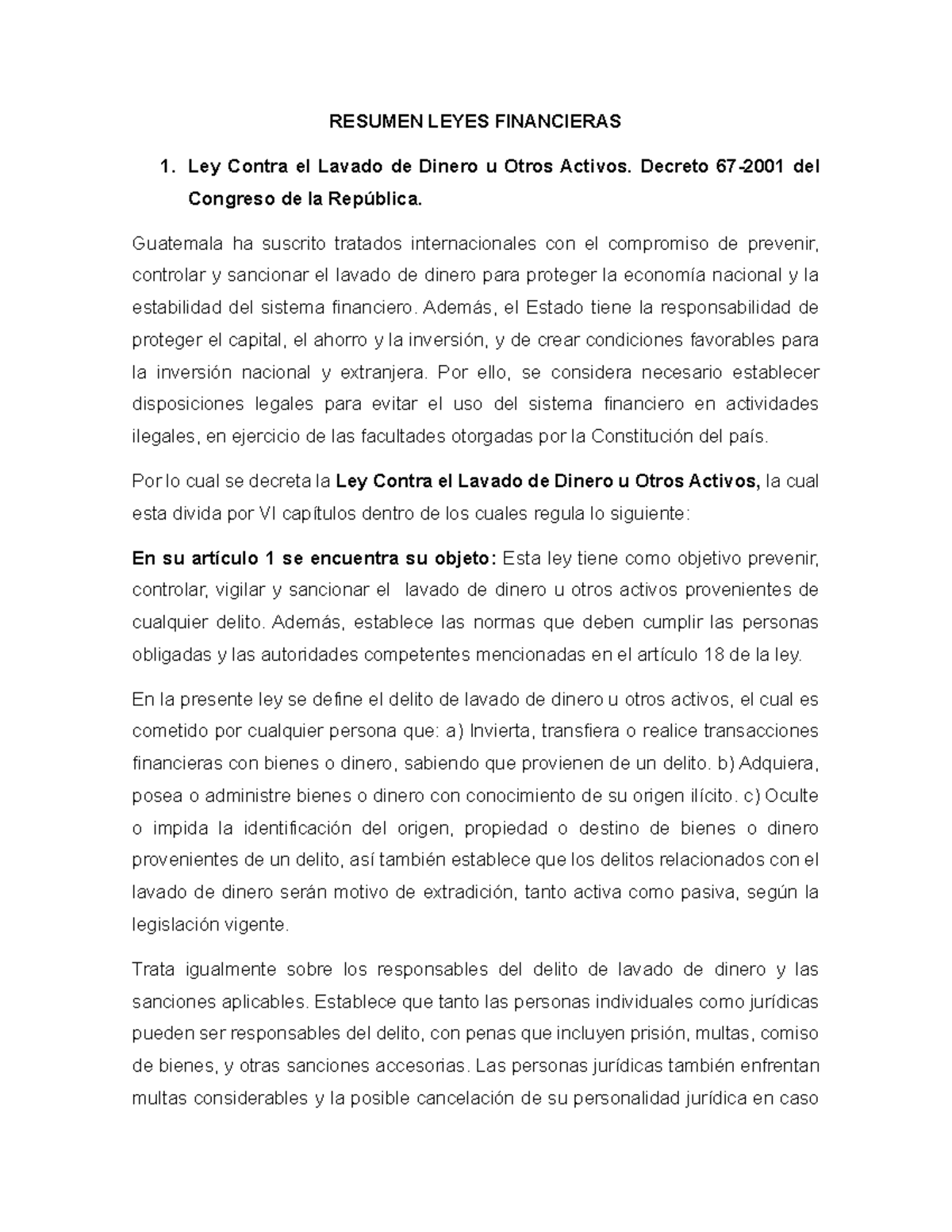 Resumen Ley Contra el Lavado de Dinero u Otros Activos - RESUMEN LEYES ...