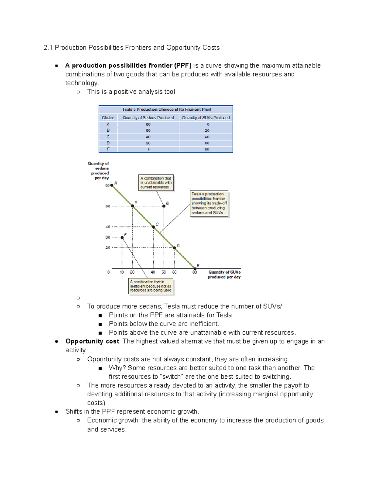 Chapter 2 Notes - 2 Production Possibilities Frontiers and Opportunity ...
