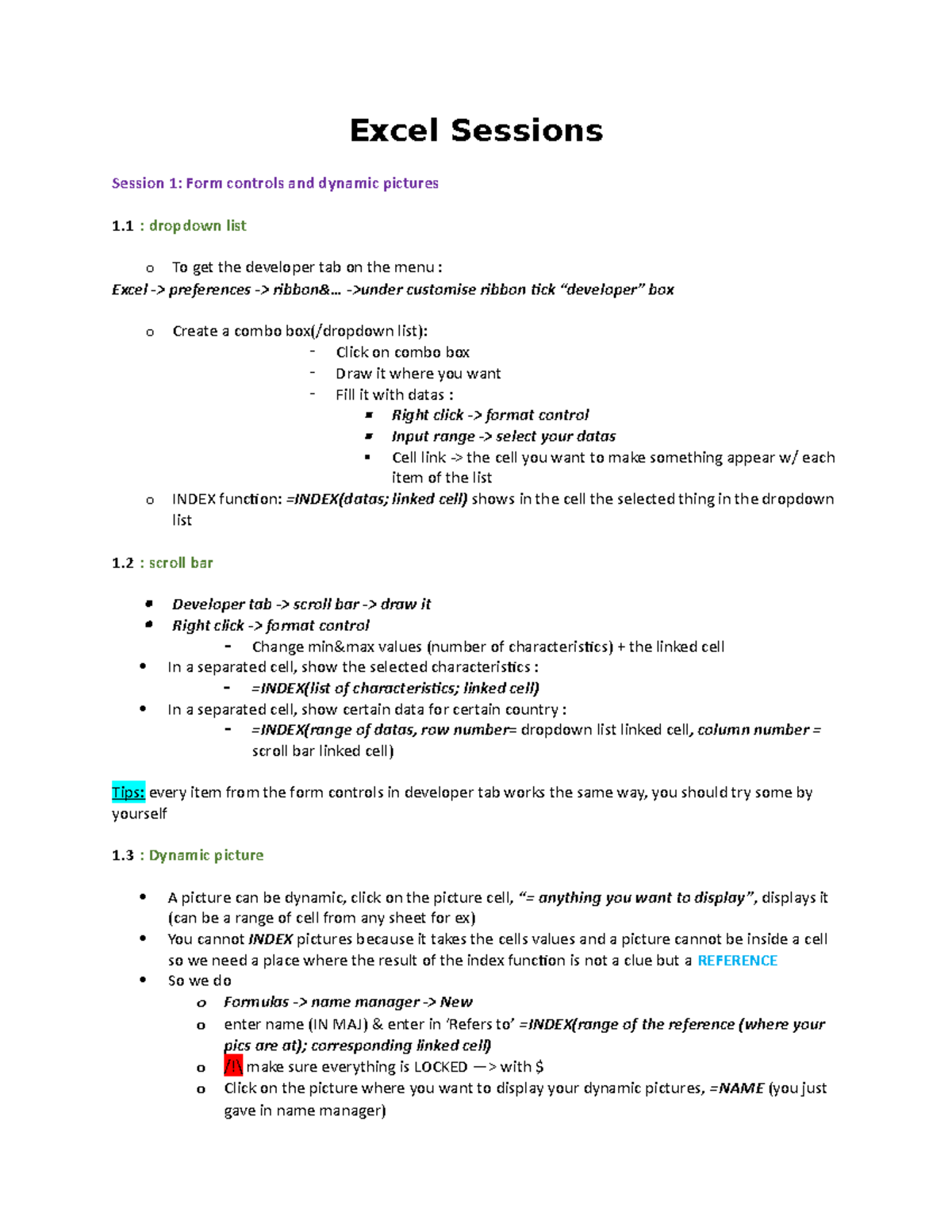 Excel-Sessions - Fiche de cours - Excel Sessions Session 1: Form ...
