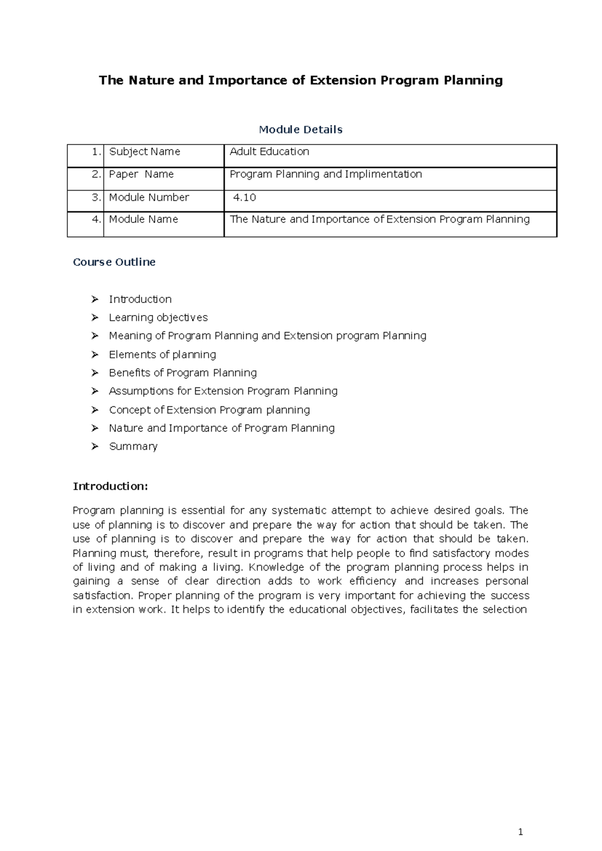 Content Nature and Importance of Extension Program Planning - The ...