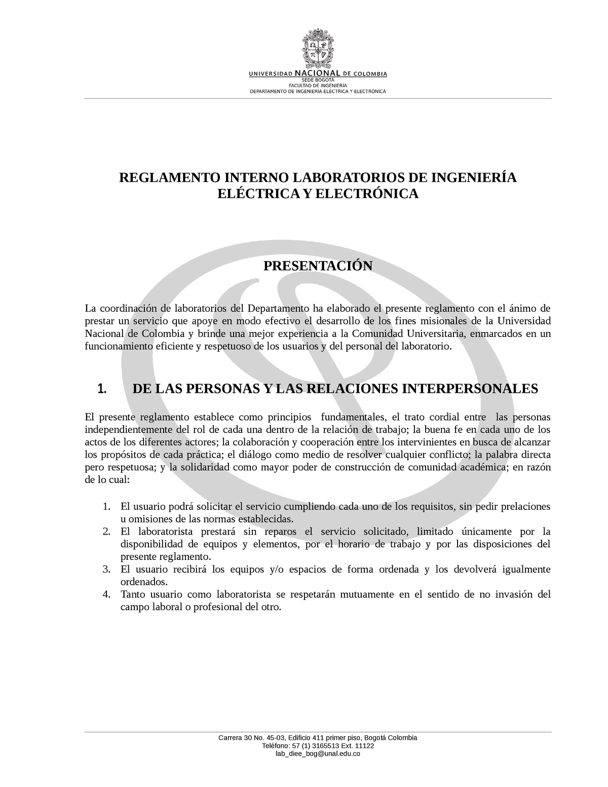 Reglamento Interno Laboratorios Diee Reglamento Interno Laboratorios De IngenierÍa ElÉctrica Y