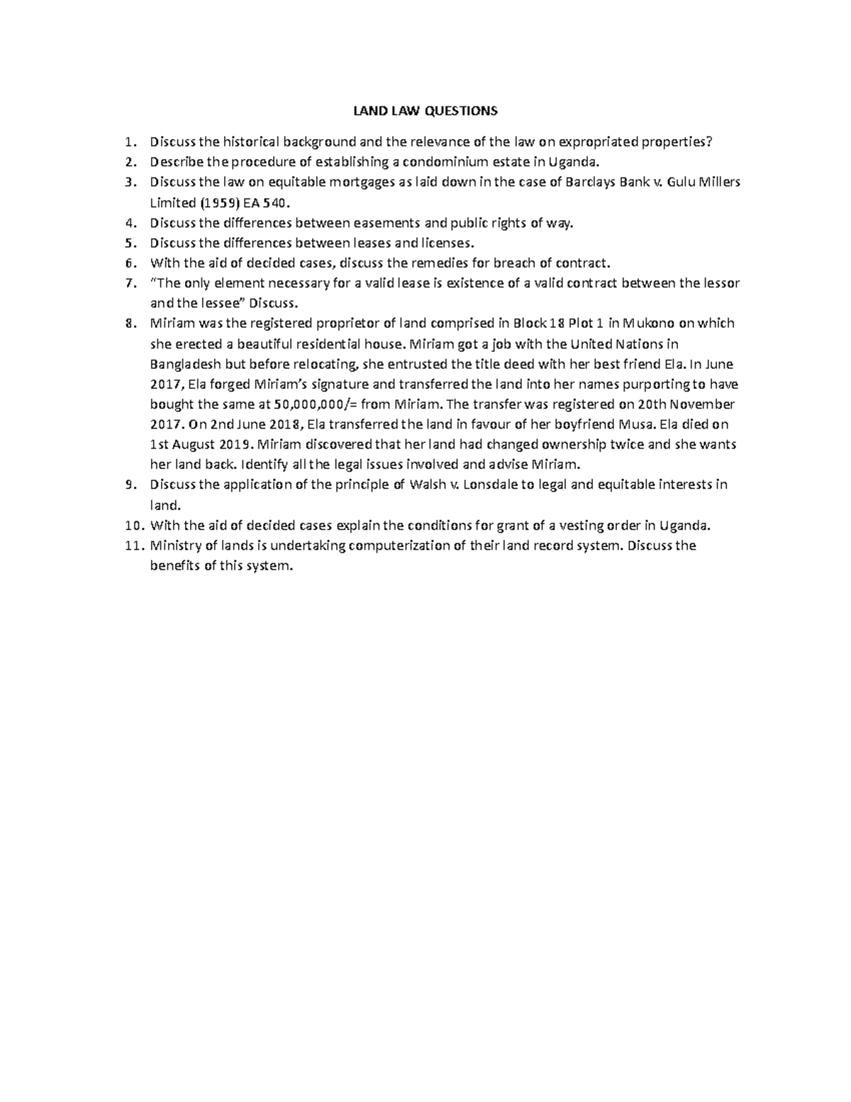 LAND LAW Questions talk LAND LAW QUESTIONS Discuss the historical background and the