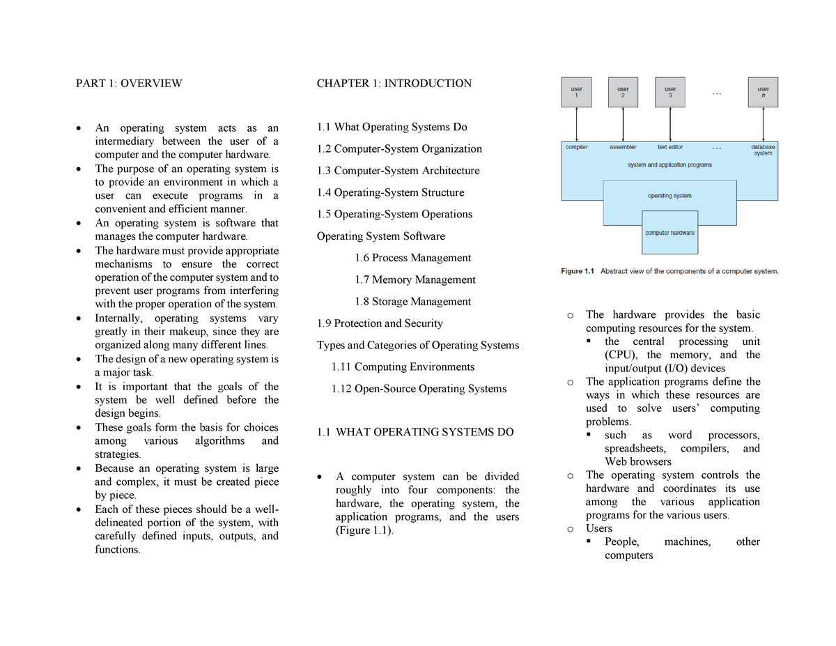 Notes To Chapter 1 Introduction To Operating Systems - PART 1: OVERVIEW ...