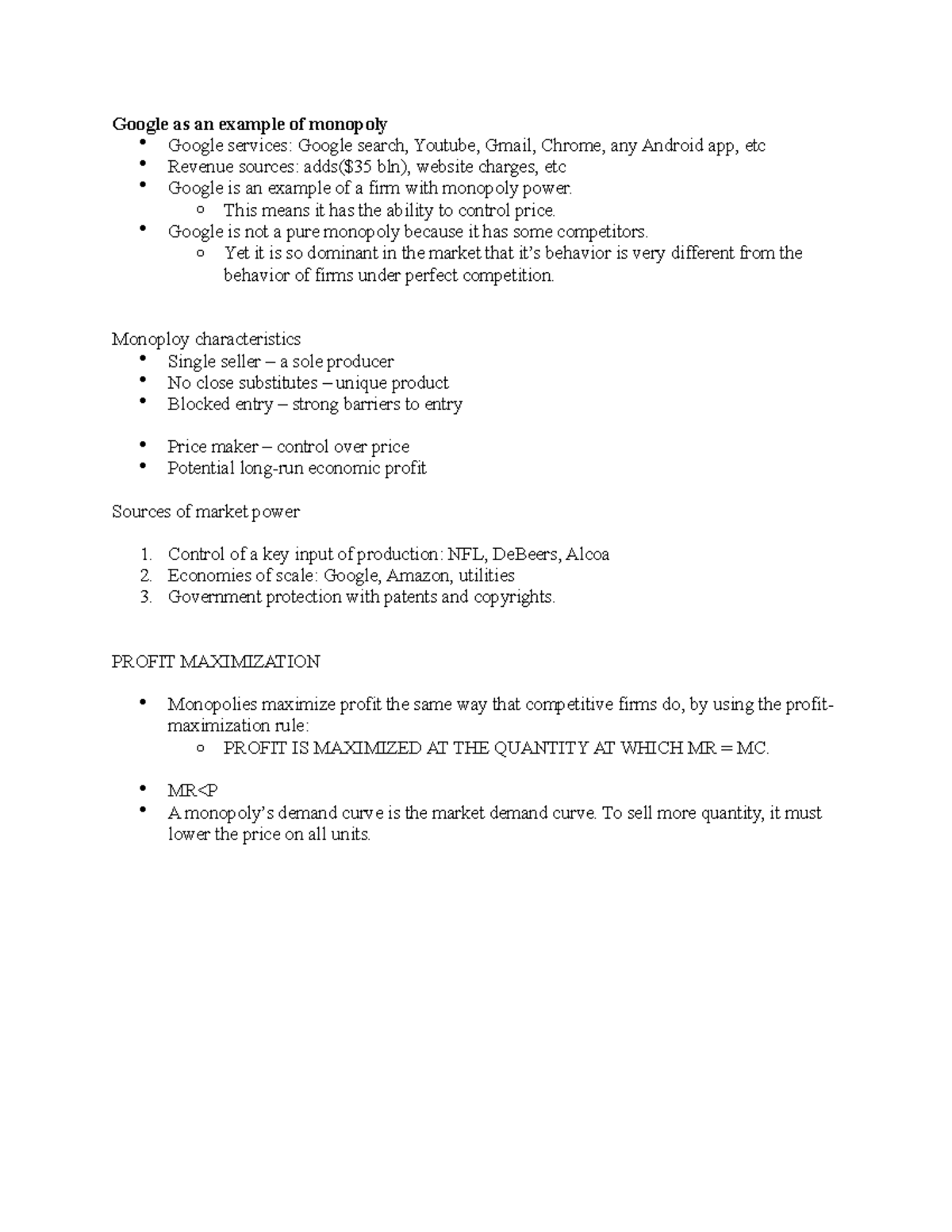Econ1021 Chapter 9 Monopolies - Google as an example of monopoly Google ...