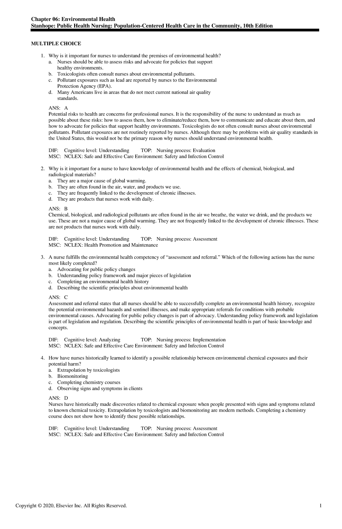 Exam View - Chapter 06 - Caring for Diverse and Vulnerable Populations ...