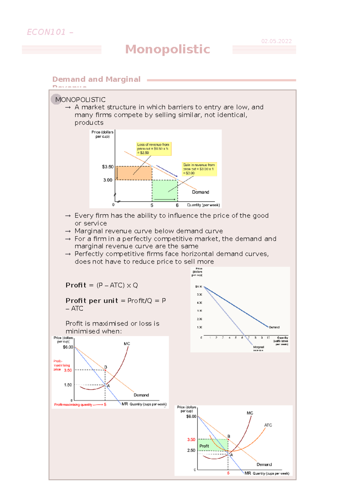 Topic 8 - Monopolistic Competition - ECON101 – Monopolistic Demand and ...