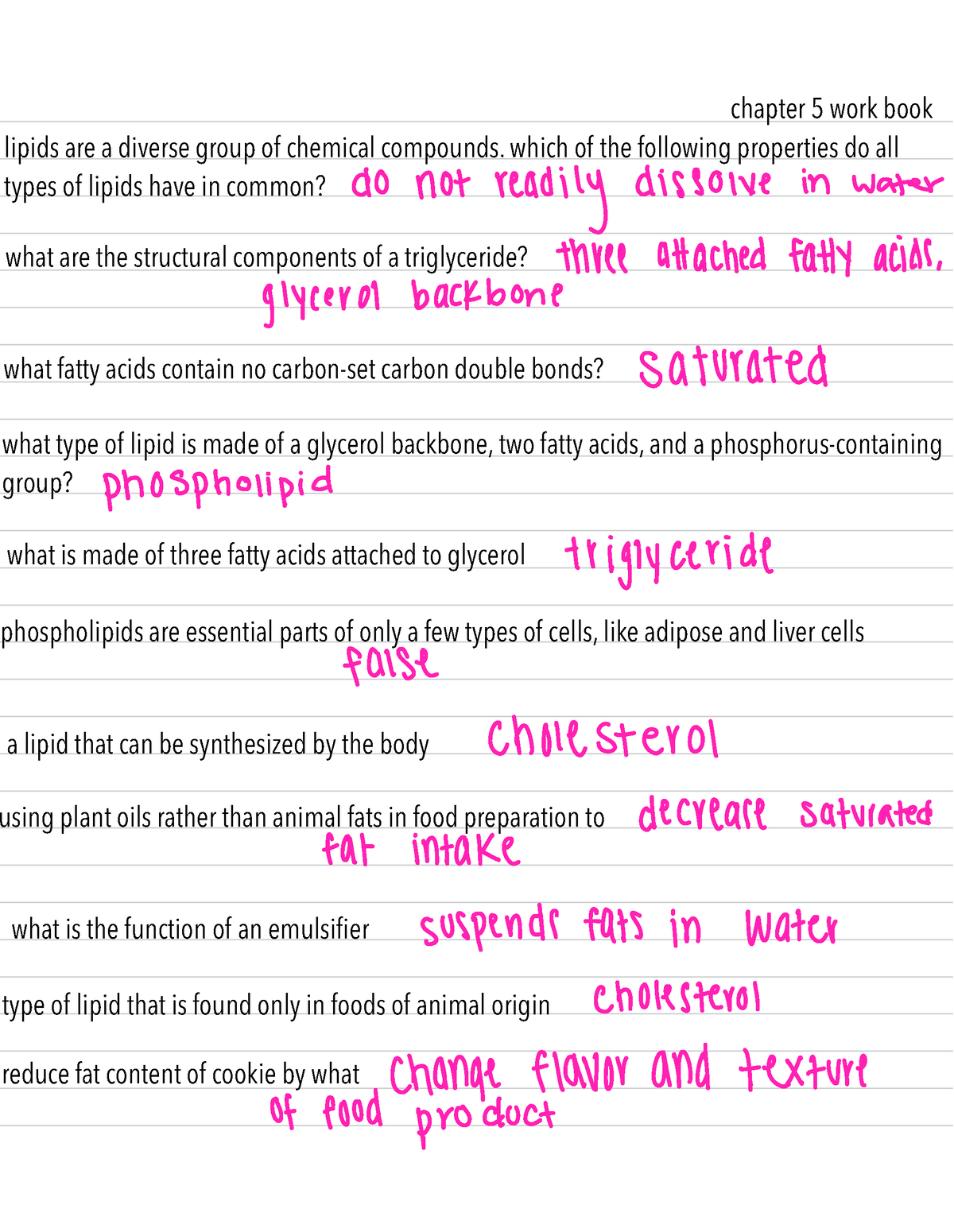 Nutrition 1 - workbook - chapter 5 work book lipids are a diverse group ...