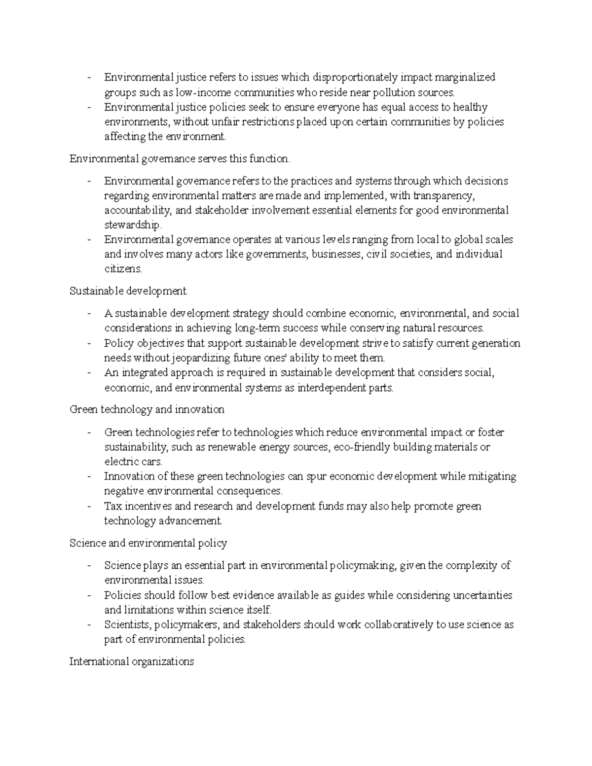 International LAW Notes 5 - Environmental justice refers to issues ...